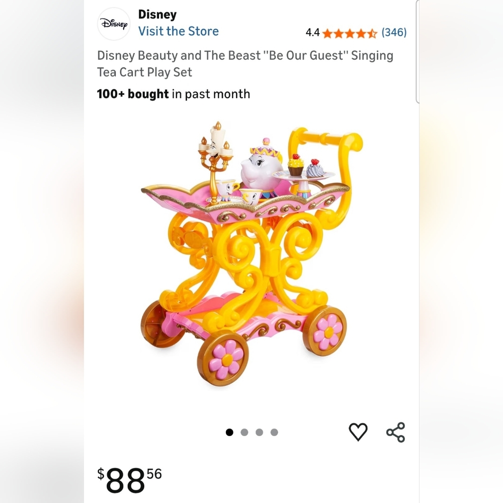 Disney Beauty and the Beast Singing Tea Cart - Pink and Yellow Still In Box
